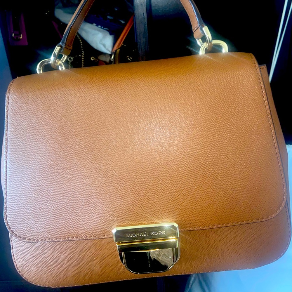 Michael Kors Bridgette messenger in The color Luggage.